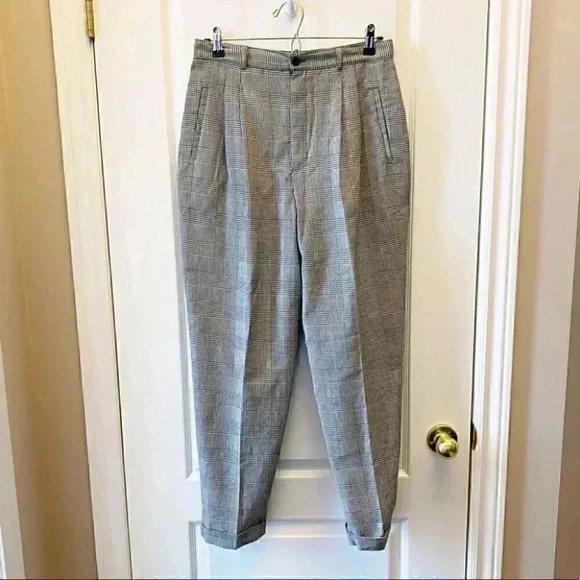 Vintage High Waisted Pleated Trouser Pants  Black White Glen Plaid 12 Petite - Picture 3 of 16